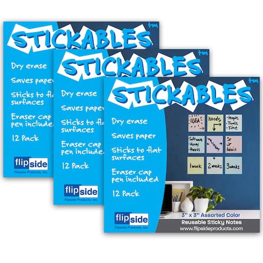 Flipside Assorted Pastel Colors Dry Erase Stickables With Dry Erase Marker